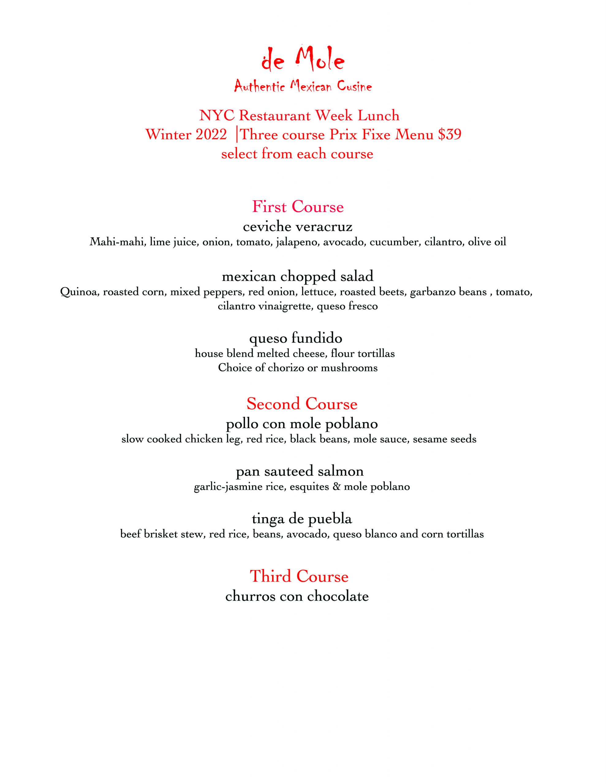 $39 NYC restaurant week Winter LUNCH 2022 BK