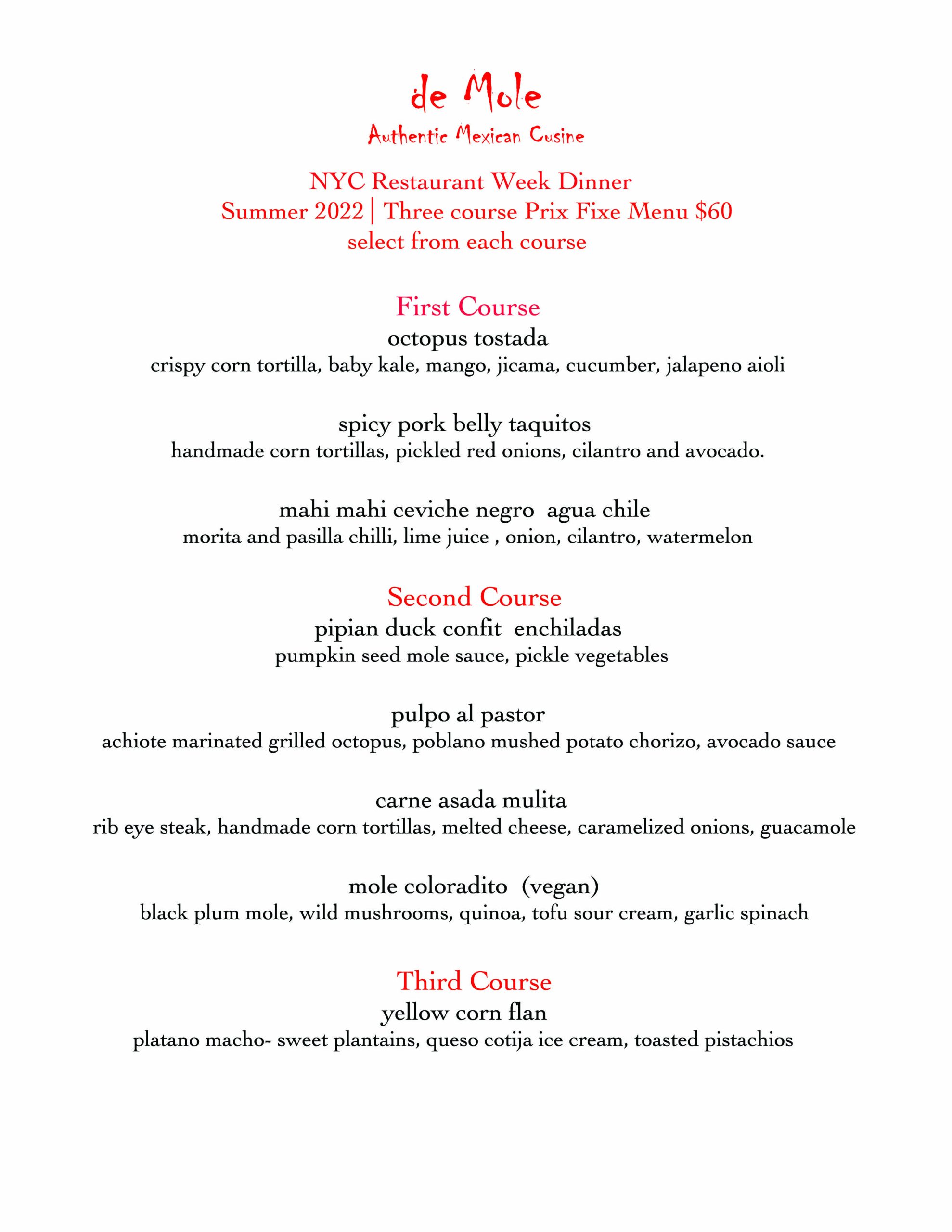 $60 NYC restaurant week SUMMER 2022 BK